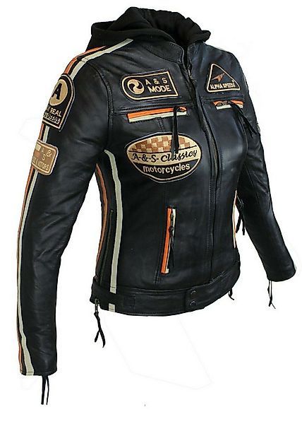 Alpha Speeds Bikerjacke Damen Leder Jacke Biker Freizeit Highway Jacke Oran günstig online kaufen