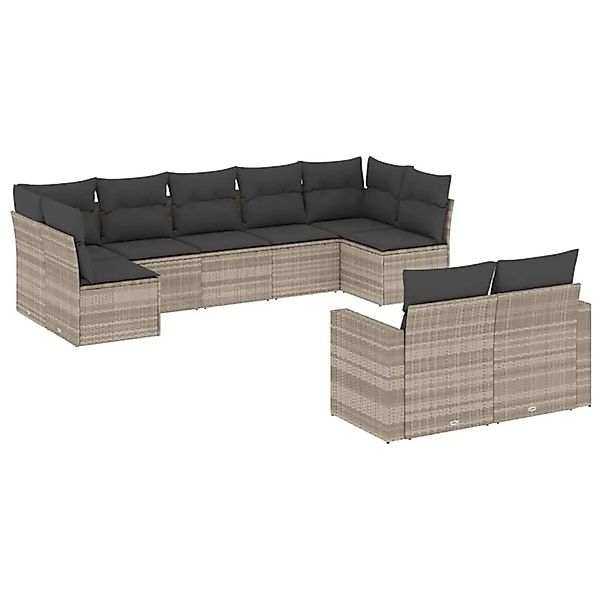 vidaXL 9-Tlg Garten-Sofagarnitur mit Kissen Hellgrau Poly Rattan 3251759 günstig online kaufen