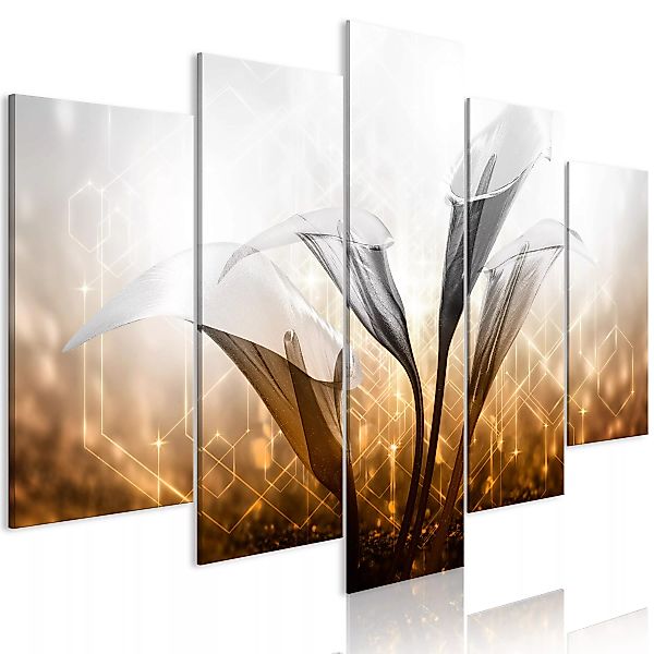 Wandbild - Floral Quartet (5 Parts) Wide Golden günstig online kaufen
