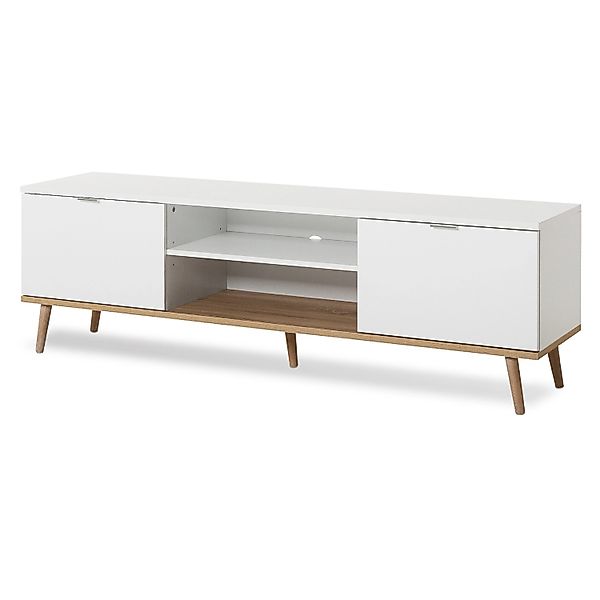 Furn.Design TV-Lowboard Weiß Matt Eiche 160 cm 2-türig Skandinavisch Lundby günstig online kaufen