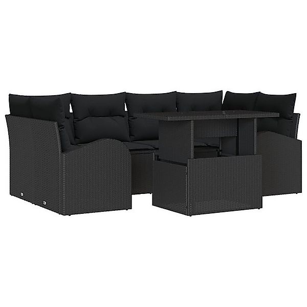 vidaXL Loungesofa 7 teiliges Garten Sofa Set mit Kissen Schwarz Poly Rattan günstig online kaufen