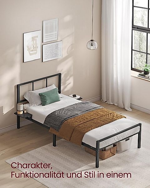 VASAGLE Bettgestell (mit Kopfteil, mit 2 Ablagen), 90 x 200 cm, Einzelbettg günstig online kaufen
