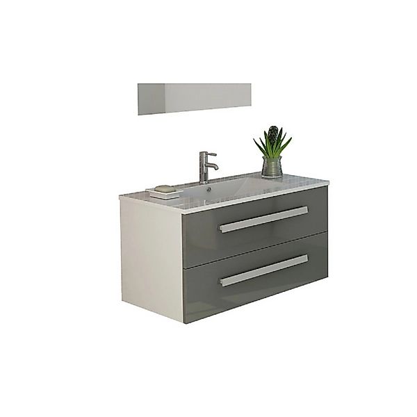 Jet-Line Badmöbel-Set Locarno 80cm Grau Hochglanz Unterschrank und Waschbec günstig online kaufen