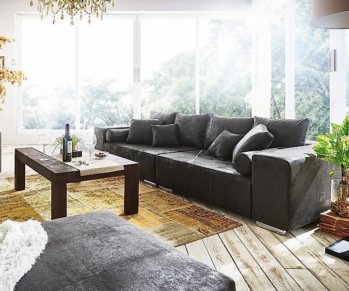 Big-Sofa Marbeya 285x115 cm Anthrazit Antik Optik 10 Kissen günstig online kaufen
