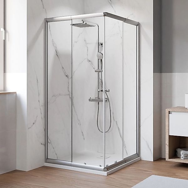 Breuer Eckeinstieg Ektos mit Schiebetür Klarglas 4-teilig 75 cm - 90 cm Sil günstig online kaufen