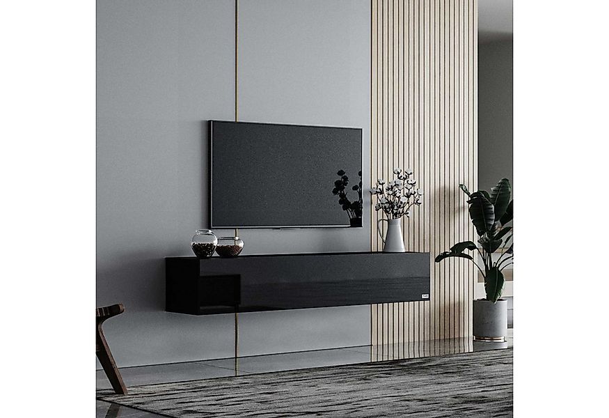 Makika Ablagetisch TV Lowboard / Fernsehtisch - Schwarz Hochglanz günstig online kaufen