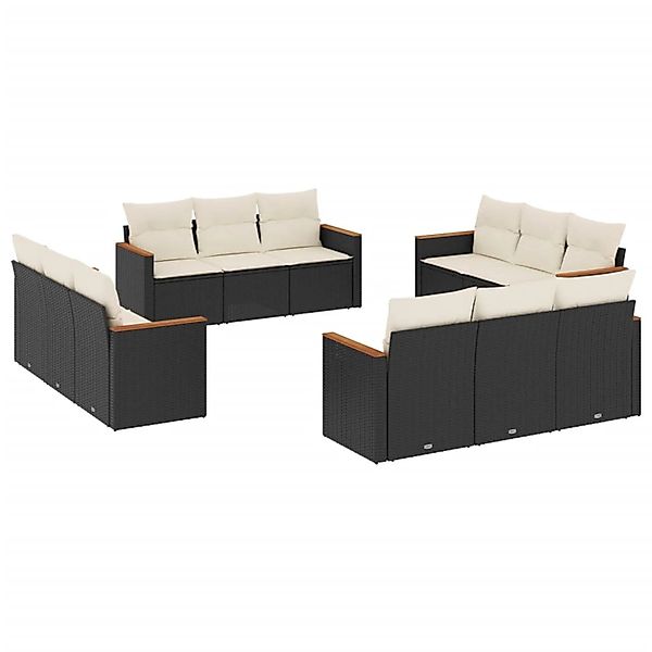 vidaXL 12-Tlg Garten-Sofagarnitur mit Kissen Schwarz Poly Rattan 3258234 günstig online kaufen