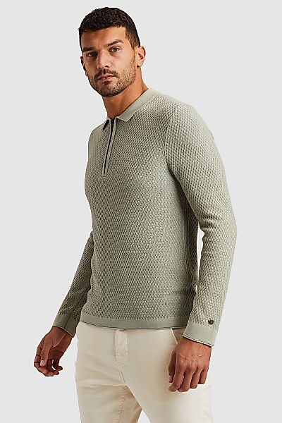 Cast Iron Long Sleeve Half Zip Poloshirt Struktur Hellgrün - Größe XXL günstig online kaufen