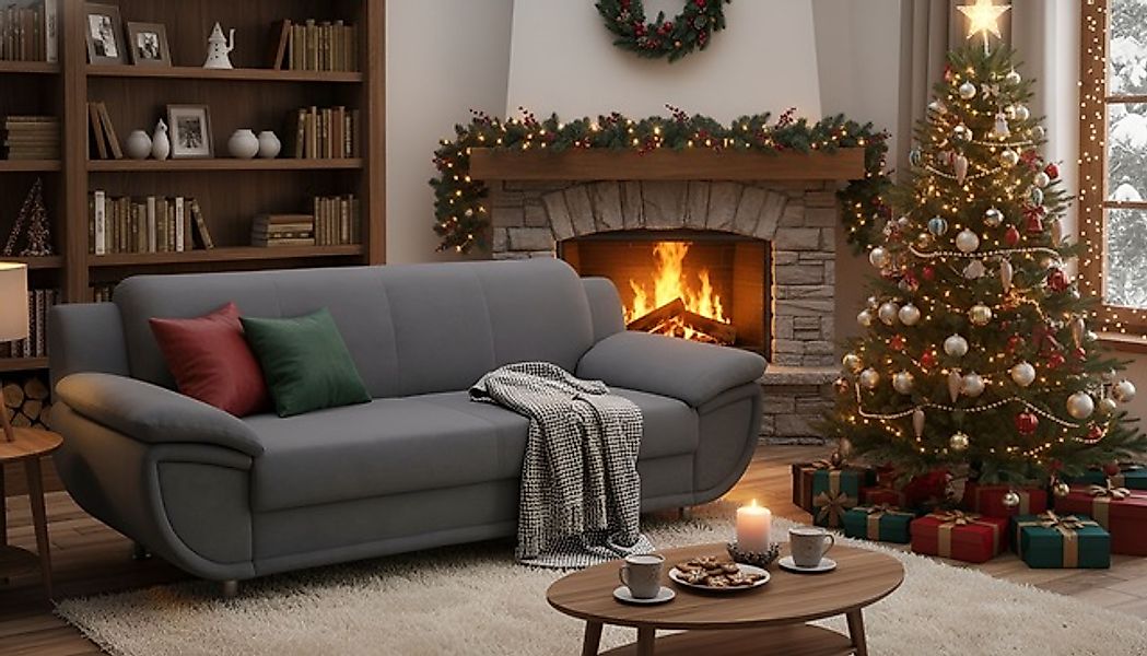 TRENDMANUFAKTUR 3-Sitzer »Rondo, Breite 207 cm, breite Armlehnen, Füße chro günstig online kaufen