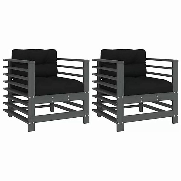 vidaXL Sofaelement Gartenstühle mit Kissen 2 Stk. Grau Massivholz Kiefer (1 günstig online kaufen