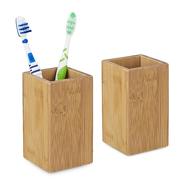 relaxdays Zahnputzbecher 2 x Zahnputzbecher Bambus günstig online kaufen