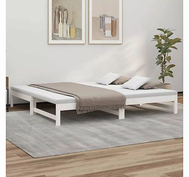 furnicato Bett Tagesbett Ausziehbar Weiß 2x(100x200) cm Massivholz Kiefer günstig online kaufen