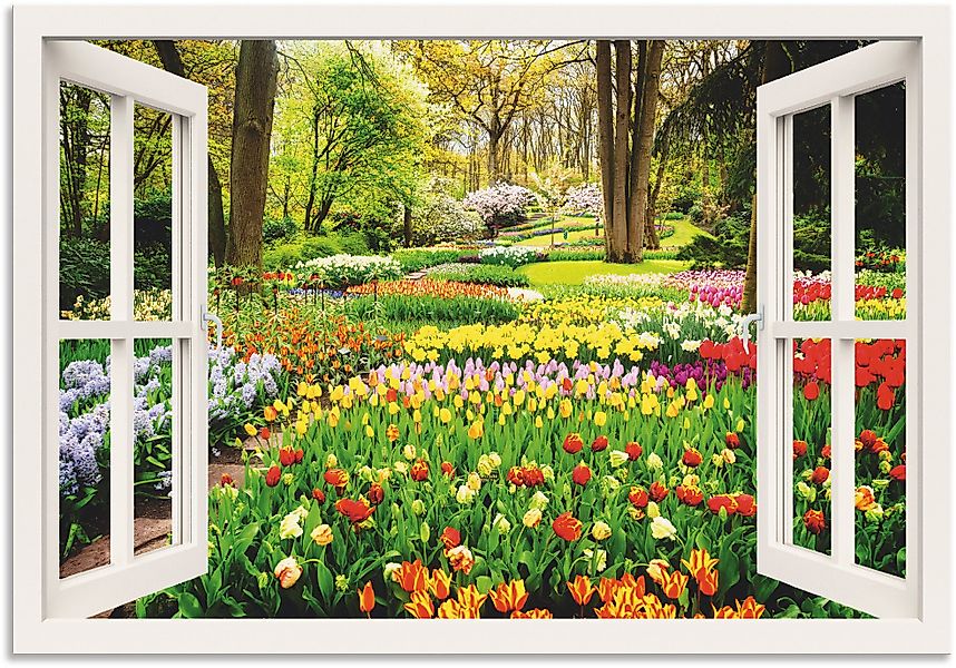 Artland Wandbild »Fensterblick Tulpen Garten Frühling«, Fensterblick, (1 St günstig online kaufen