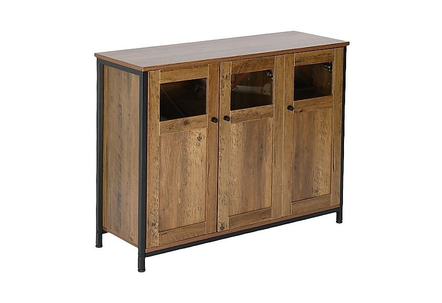 relaxdays Küchenbuffet Küchenschrank mit Glastüren Holzoptik-Schwarz günstig online kaufen