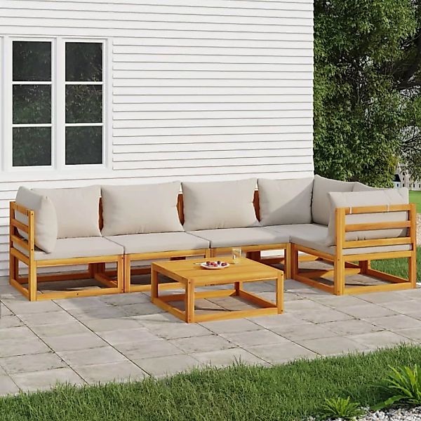 Vidaxl 6-tlg. Garten-lounge-set Mit Hellgrauen Kissen Massivholz günstig online kaufen