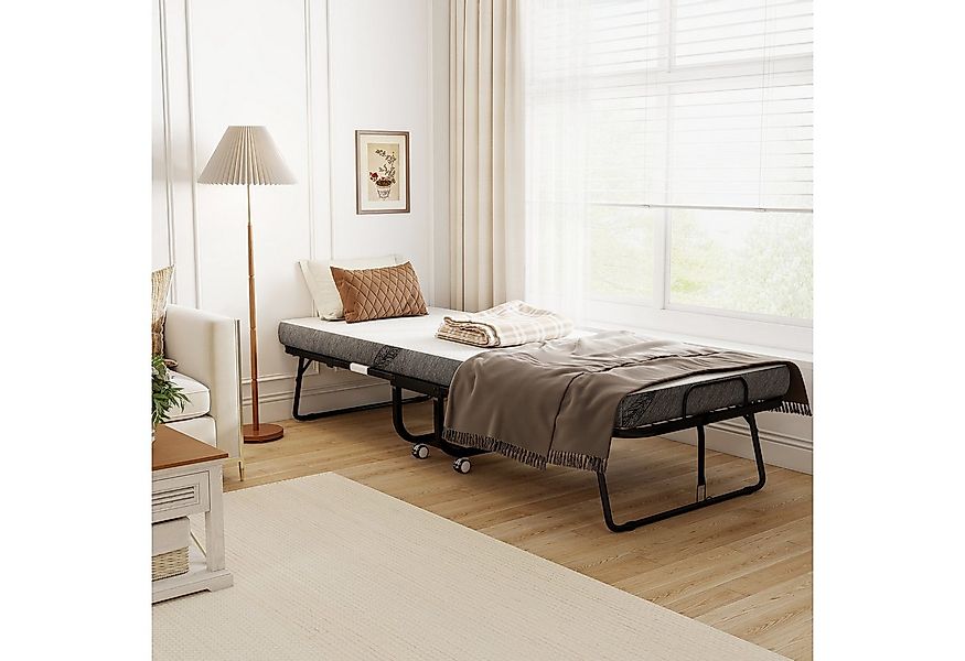 HOMCOM Gästebett Klappbett mit Rollen (Stahl+Schaumstoff, 1-St., Weiß+Schwa günstig online kaufen