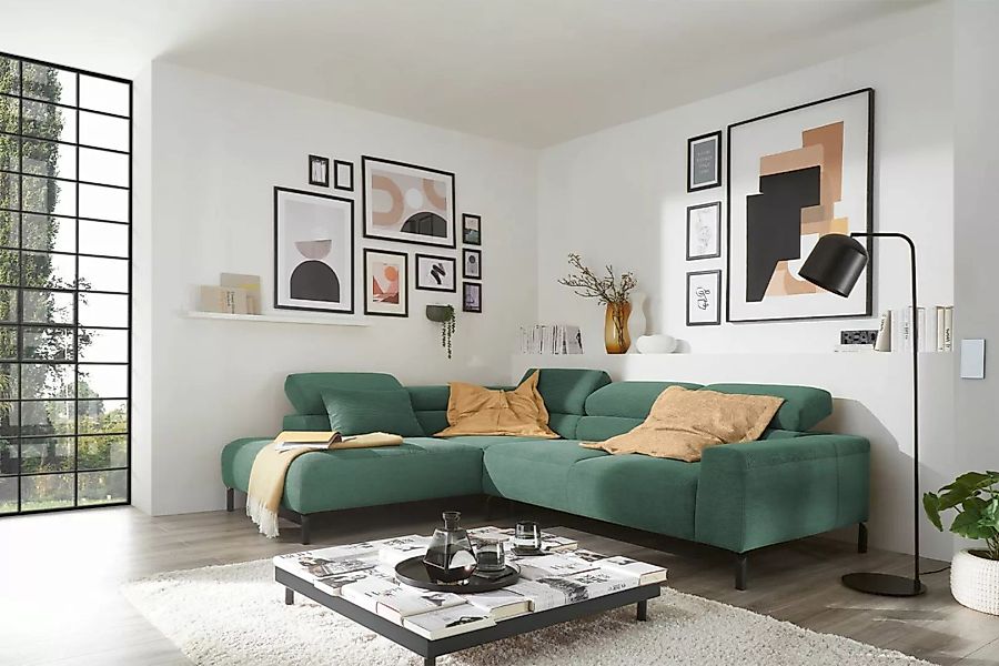 KAWOLA Sofa DELIA Ecksofa Feincord grün günstig online kaufen