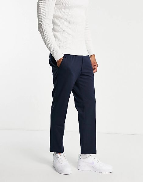 Harry Brown – Plissierte, schmale Jerseyhose mit elastischem Bund-Marinebla günstig online kaufen