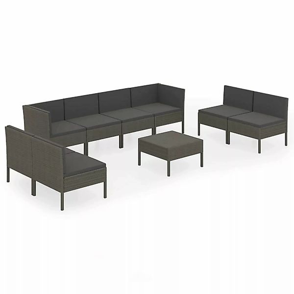 9-tlg. Garten-lounge-set Mit Auflagen Poly Rattan Grau günstig online kaufen