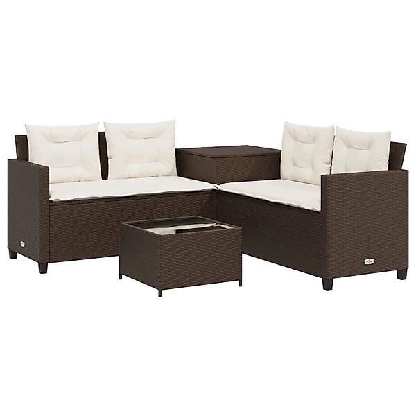 vidaXL Gartensofa in L-Form mit Tisch und Kissen Braun Poly Rattan 369028 günstig online kaufen