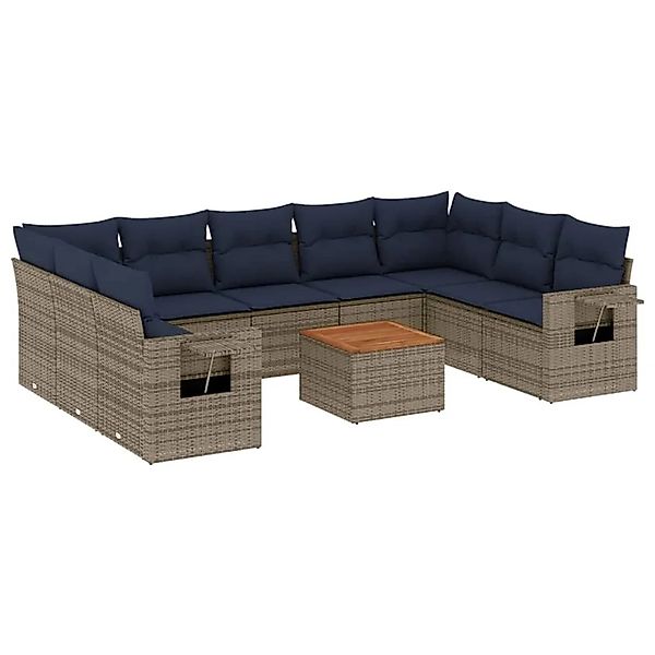 vidaXL 10-Tlg Gartensofa-Set mit Kissen Grau Polyrattan 3224710 günstig online kaufen