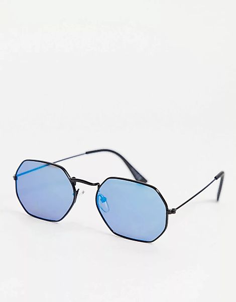 ASOS DESIGN – Metall-Sonnenbrille in Schwarz im Stil der 90er-Jahre mit ges günstig online kaufen