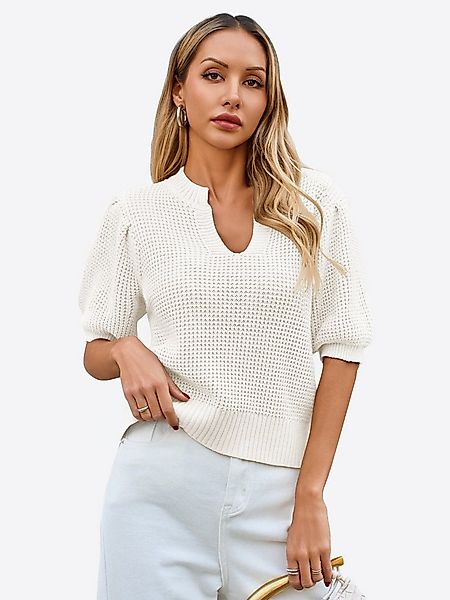Imily Bela Kurzarmpullover Damen Waffelstrickpullover mit Puffärmeln (Packu günstig online kaufen