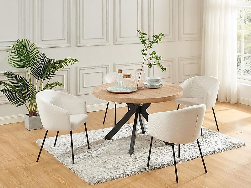 Esstisch - ausziehbar - 4 bis 8 Personen - MDF & Stahl - Naturfarben & Schw günstig online kaufen