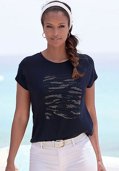 LASCANA Rundhalsshirt mit Strass-Dessin aus hochwertiger French Terry-Quali günstig online kaufen