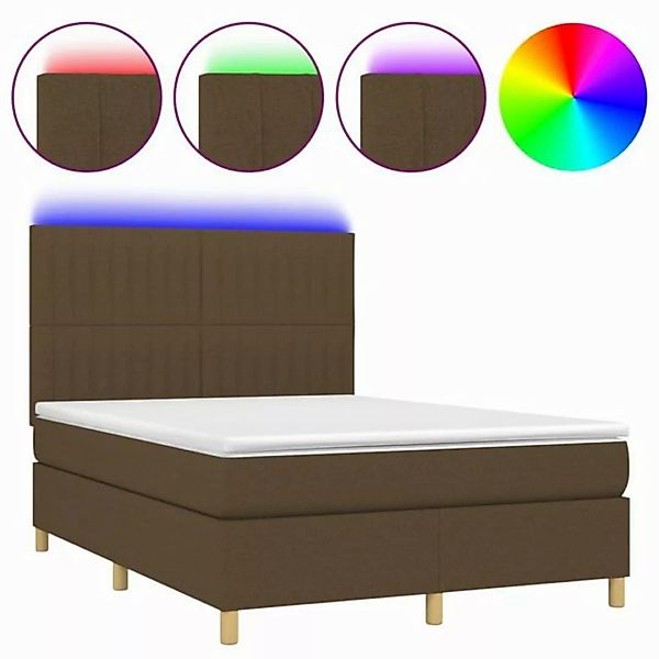 vidaXL Boxspringbett Boxspringbett mit Matratze LED Dunkelbraun 140x190 cm günstig online kaufen