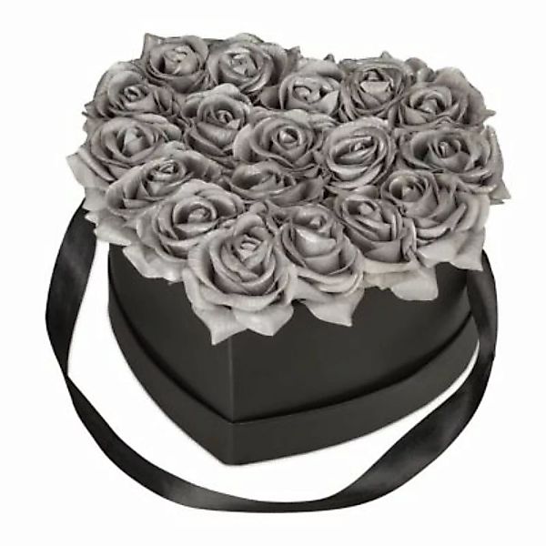 relaxdays Schwarze Rosenbox mit 18 silbernen Rosen schwarz/silber günstig online kaufen