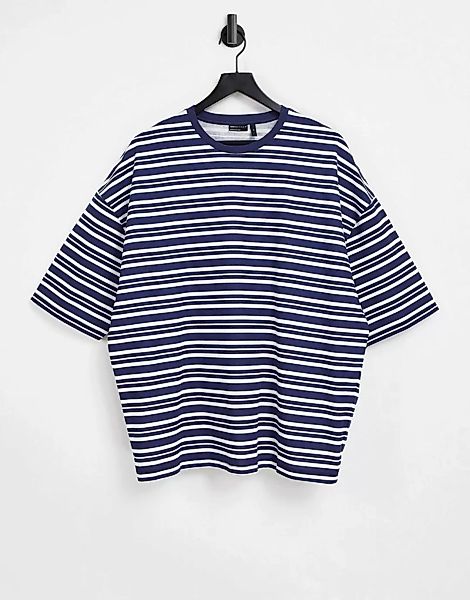 ASOS DESIGN – Oversize T-Shirt mit horizontalen Streifen in Marineblau günstig online kaufen
