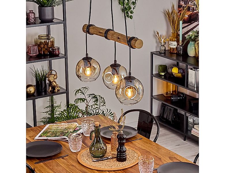 hofstein Pendelleuchte Hängelampe aus Metall/Holz/Glas in Schwarz/Natur/Ber günstig online kaufen