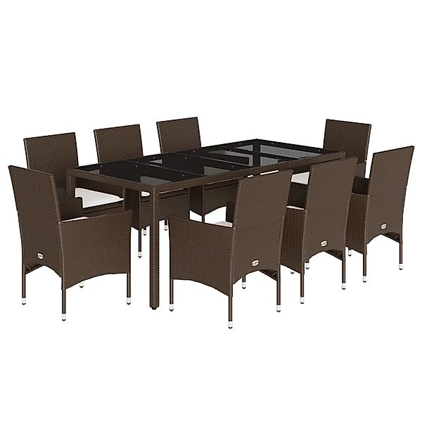 vidaXL 9-Tlg Garten-Essgruppe mit Kissen Braun Poly Rattan Glas 3278554 günstig online kaufen