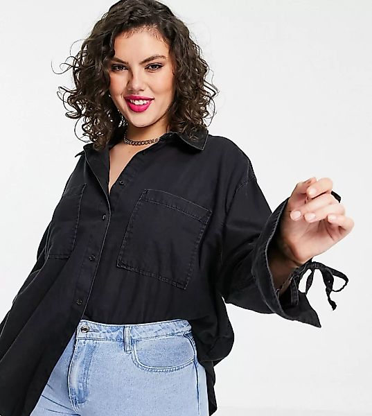 ASOS DESIGN Curve – Weiches Oversized-Jeanshemd in verwaschenem Schwarz günstig online kaufen