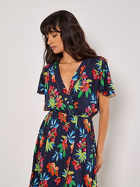 Apricot Druckkleid Tropisches Maxikleid in Wickeloptik günstig online kaufen