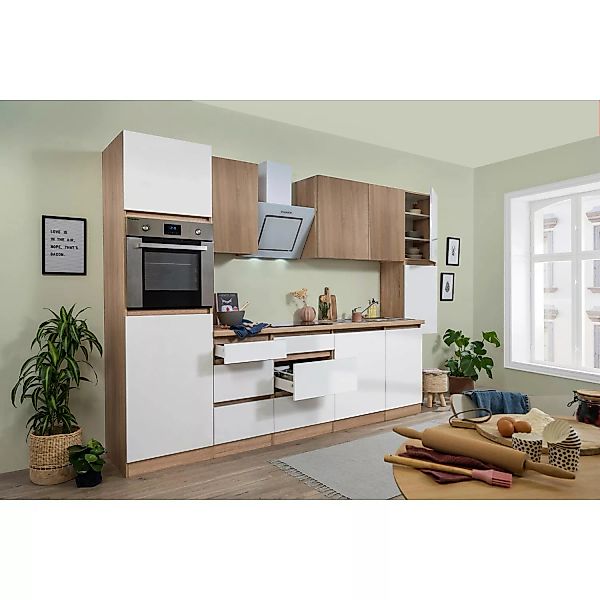 Respekta Premium Küchenzeile GLRP330HESWOES Grifflos 330 cm Weiß Eiche Säge günstig online kaufen