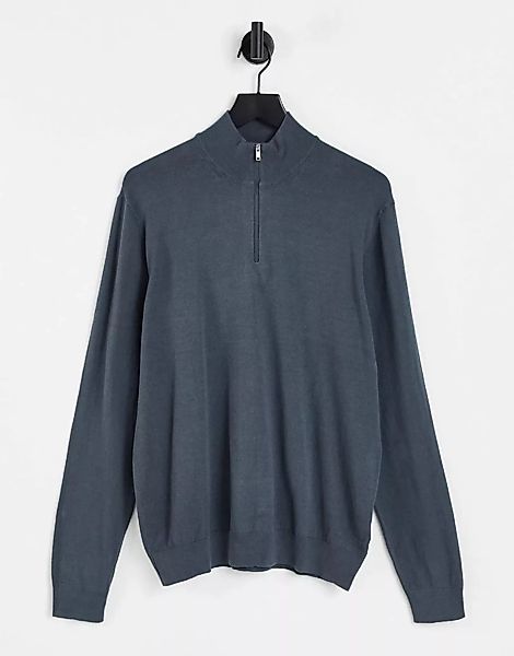 Burton – Pullover in Mittelblau mit Stehkragen und kurzem Reißverschluss günstig online kaufen