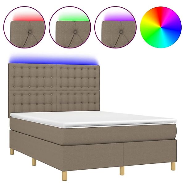 vidaXL Boxspringbett mit Matratze & LED Taupe 140x190 cm Stoff 3135753 günstig online kaufen