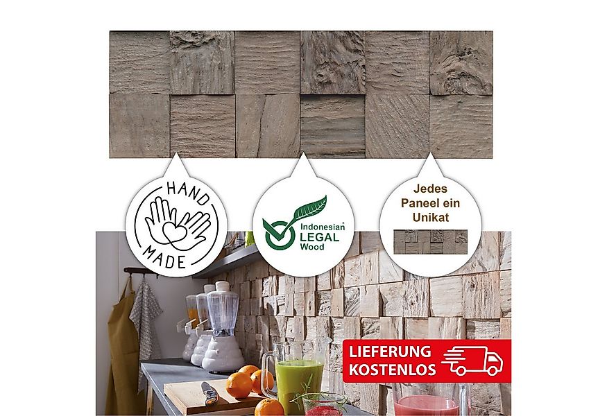 INDO 3D Wandpaneel Muster Teak Classic Cube, BxL: 18,40x55,20 cm, (Packung, günstig online kaufen
