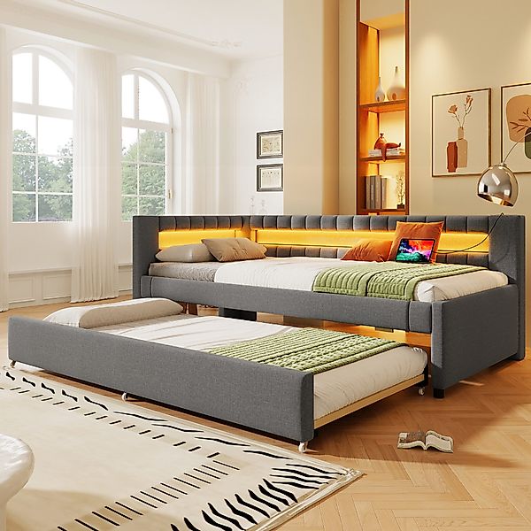 MODFU Schlafsofa Polsterbett, 90x200 mit LED-Lichtleiste günstig online kaufen