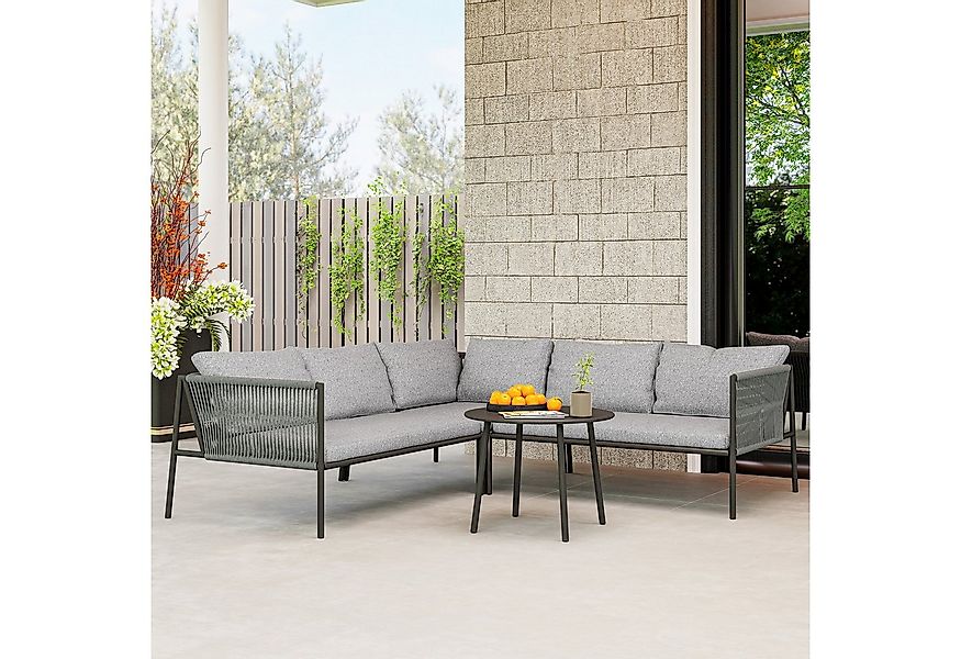 Outsunny Sitzgruppe mit Ecksofa, Tisch, Kissen, (4 teiliges Lounge-Set, 4-t günstig online kaufen