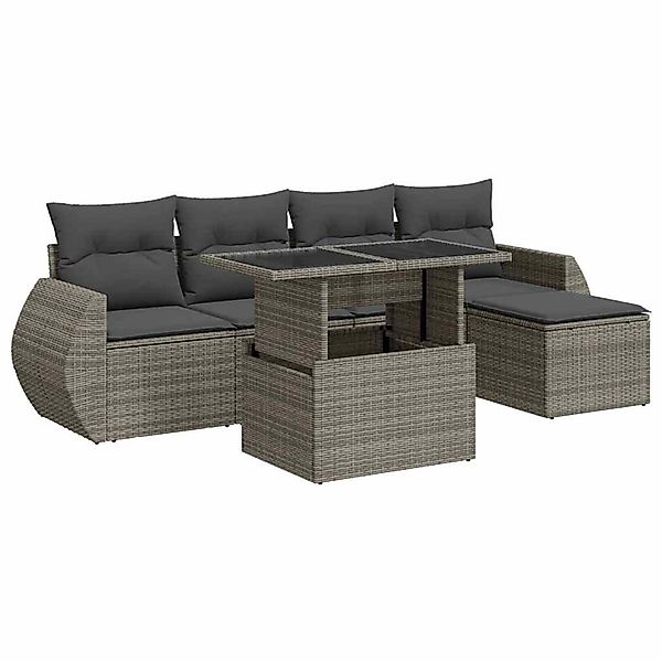 vidaXL 6-Tlg Garten-Sofagarnitur mit Kissen Grau Poly Rattan 3326621 günstig online kaufen