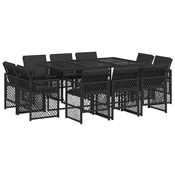 vidaXL 11-Tlg Garten-Essgruppe mit Kissen Schwarz Poly Rattan 3210847 günstig online kaufen