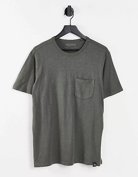 Pull&Bear – Slub – T-Shirt in Grau günstig online kaufen