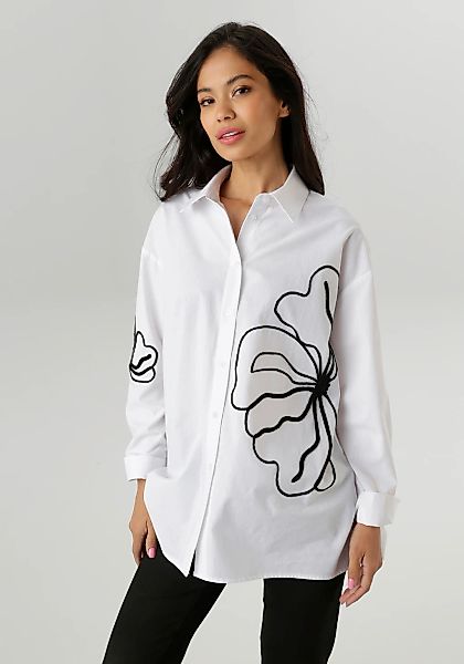 Aniston SELECTED Hemdbluse mit Bordüren-Zierbändern aufgesetzte Blüten günstig online kaufen