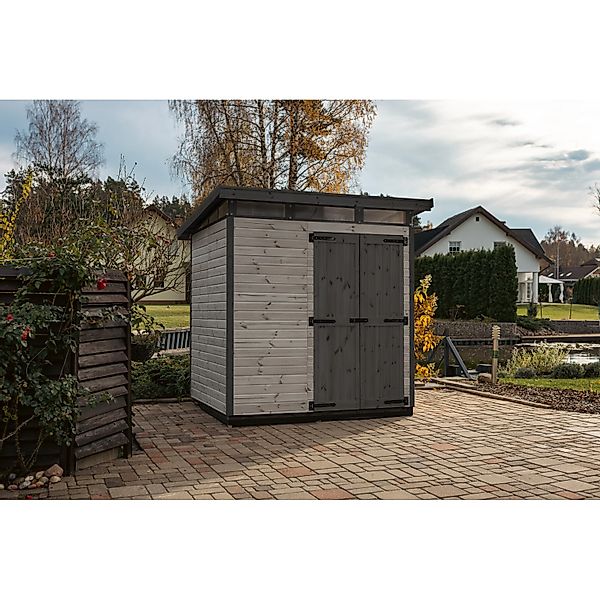 Upyard Gartenhaus Strongbox L mit Fundament 203 cm x 163 cm Grau FSC® günstig online kaufen