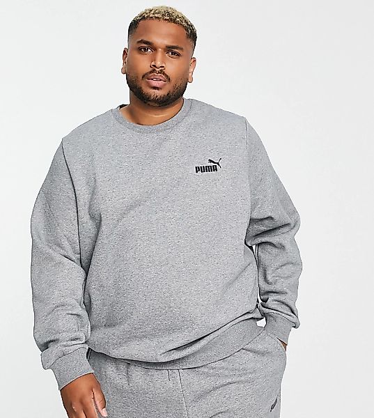 Puma PLUS – Essentials – Sweatshirt in Grau mit kleinem Logo günstig online kaufen