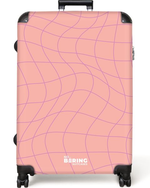 NoBoringSuitcases.com© Hartschalen-Trolley Rosa mit lila Wellenlinien günstig online kaufen