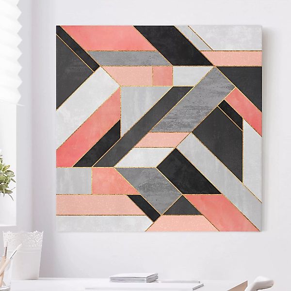 Leinwandbild - Quadrat Geometrie Rosa und Gold günstig online kaufen